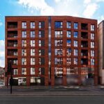 Seven-storey city centre apartment block with red facing brickwork by Vanguard Masonry